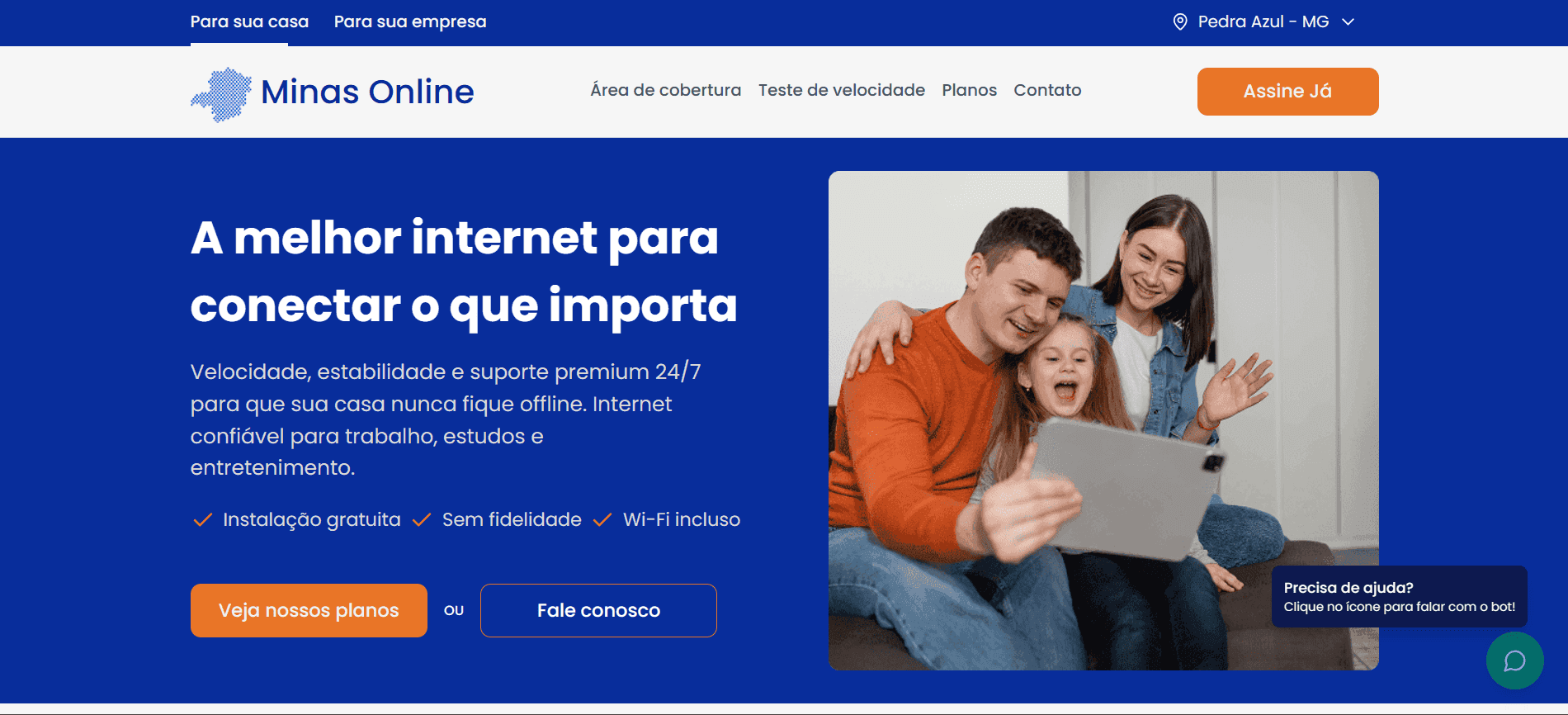 Captura do site Minas Online Telecom